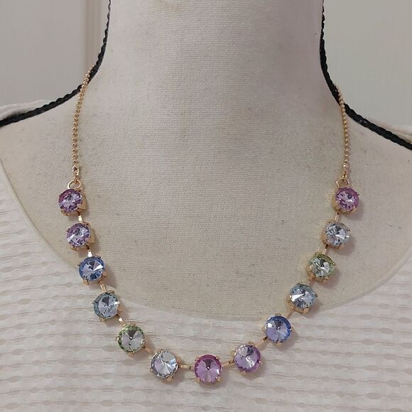 Jewelry - Crew Cuts Elegant Multicolor Rivoli Crystals Gold Tone Collar Necklace